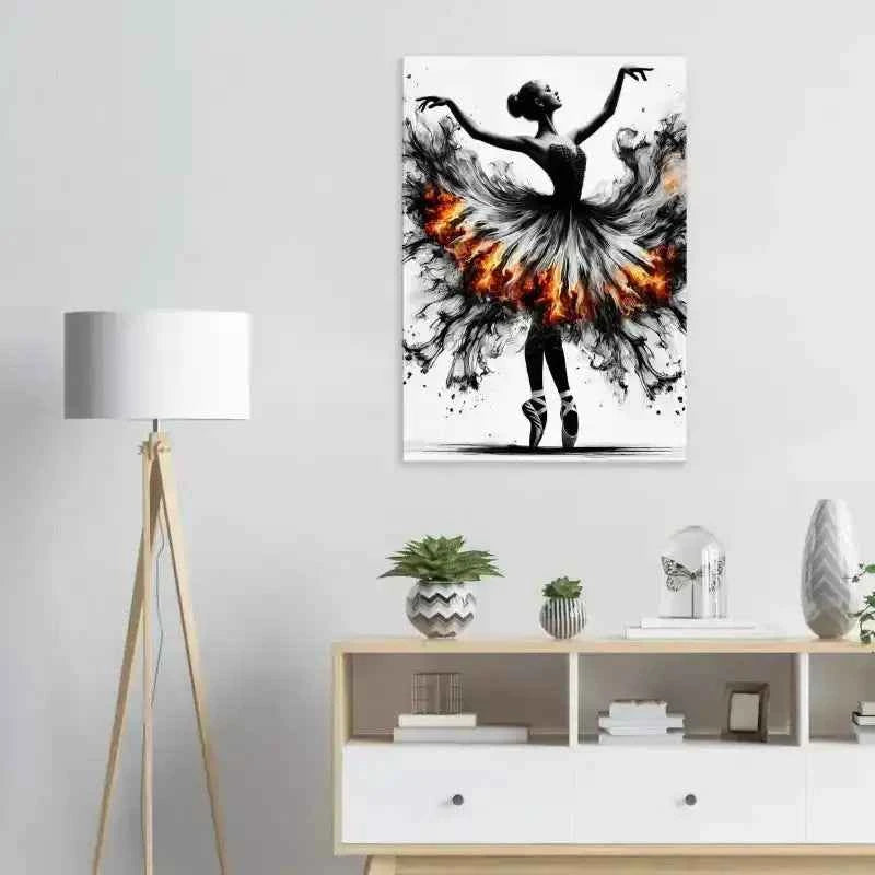 Schwarz-weiß Ballerina-Leinwandkunst mit feurigem Rock-Design, Ballerina Duett