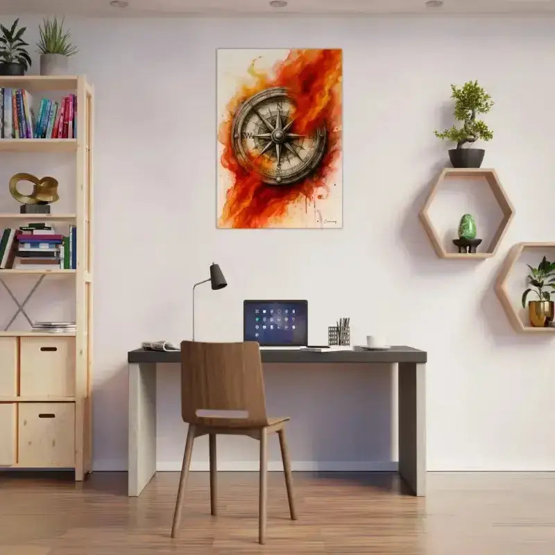 Feuer der Richtung Leinwand mit flammendem orange Kompass-Design