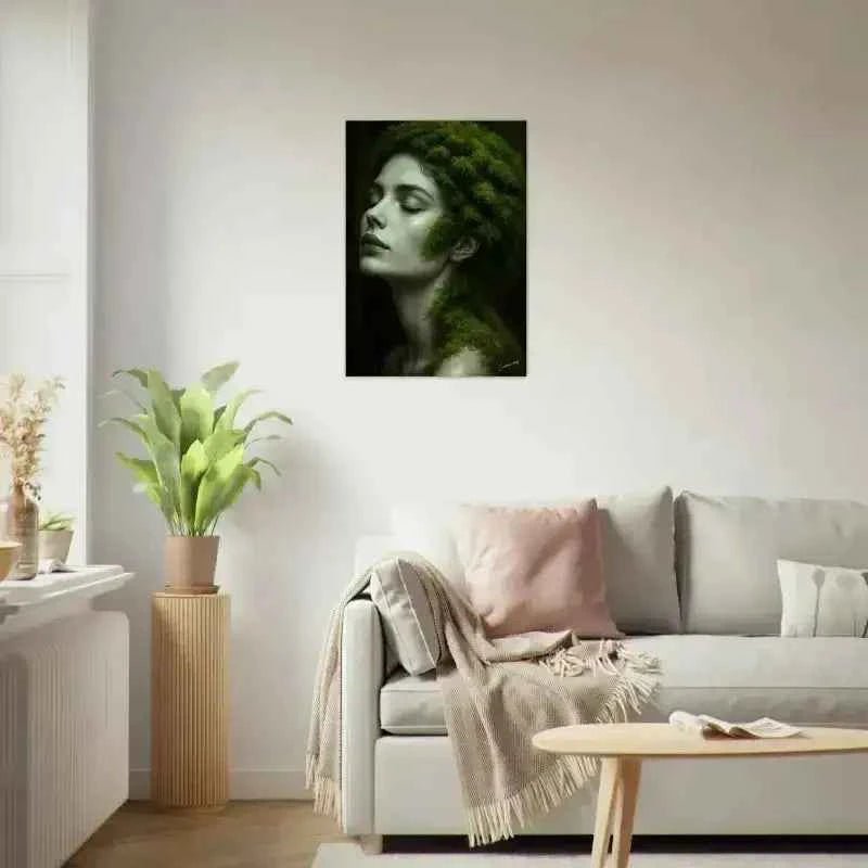 Moderne grüne Blattwandkunst mit Glanzfinish: Gaia Wurzeln träumen Poster