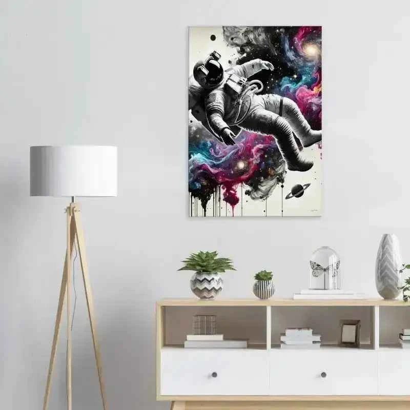 Astronaut Leinwand-Kunst mit galaktischem Design in Silber und Schwarz
