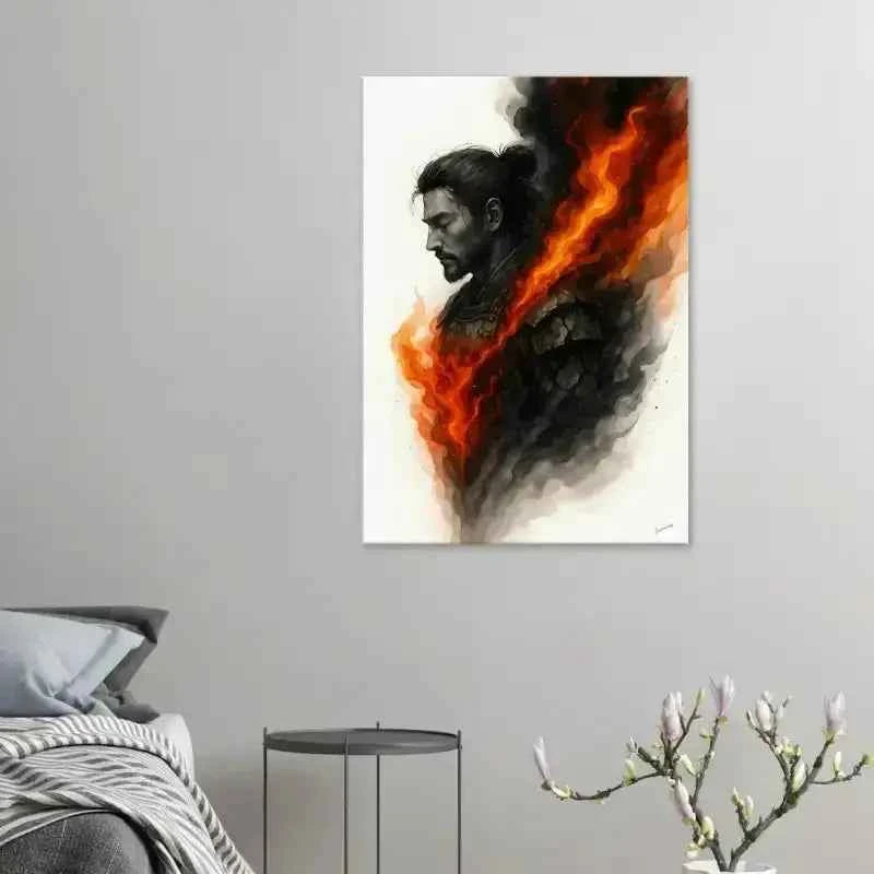 Der innere Krieger Leinwand mit schwarzem und orangem Feuer-Artprint