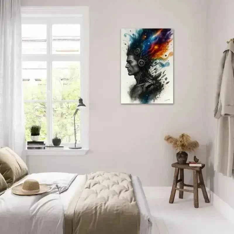 Bunte abstrakte Leinwand Machine des Geistes mit Person in Kopfhörern