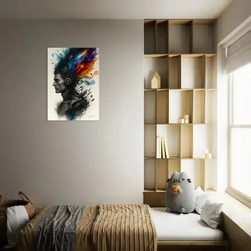 Bunte abstrakte Galaxy-Poster-Print mit Gesichtsprofil auf Leinwand