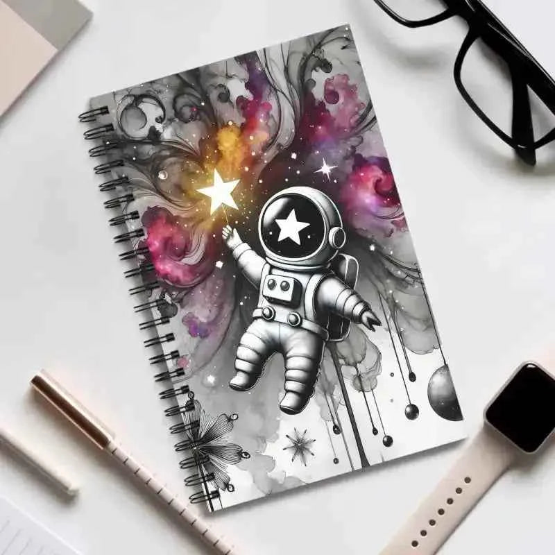 Sternensammler Notizbuch mit farbigem Galaxie-Design und Spiralbindung