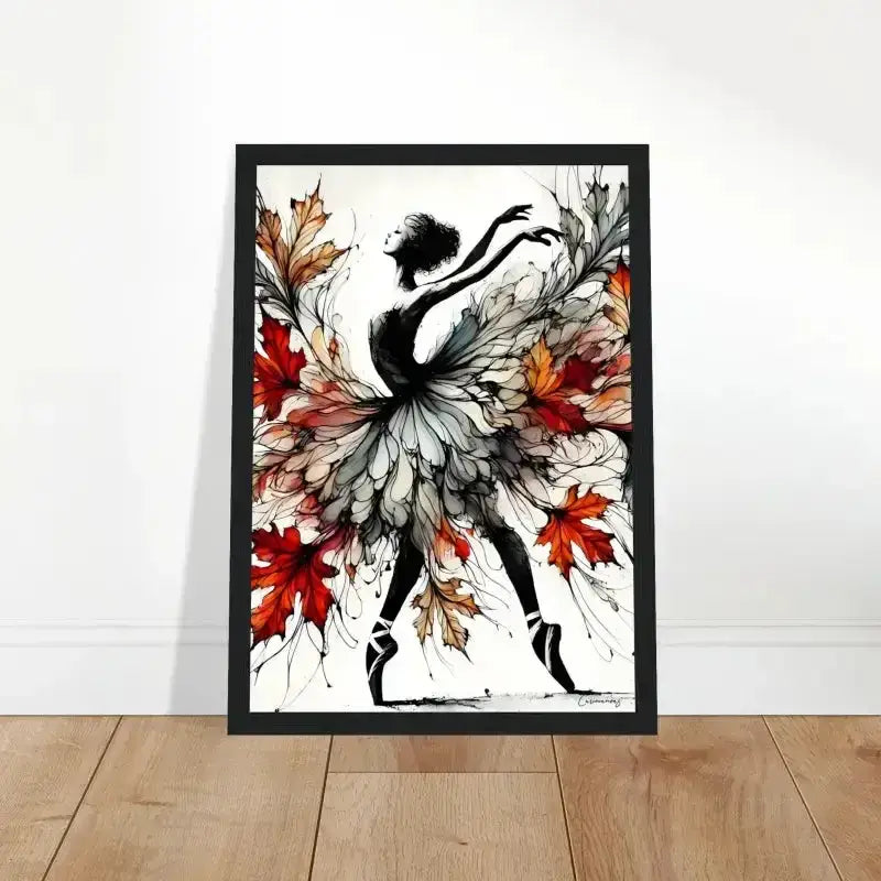 Gerahmtes Herbstes Poster mit schwarzem Rahmen und Herbstblättern Ballerina