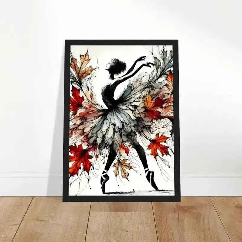 Gerahmtes Herbstes Poster: Herbstblätter-Ballerina in Schwarzrahmen