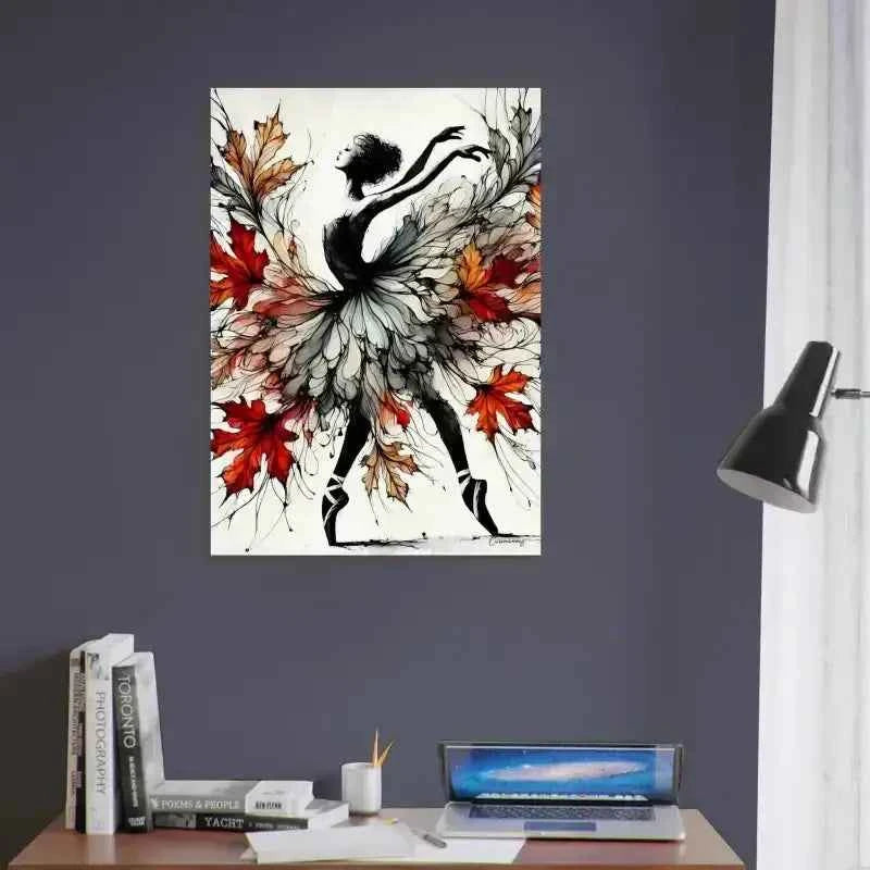 Herbstes Poster mit Ballerina und Herbstblättern Wandaufkleber