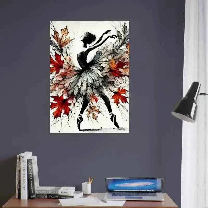 Herbstes Poster mit Ballerina und Herbstblättern Wandaufkleber