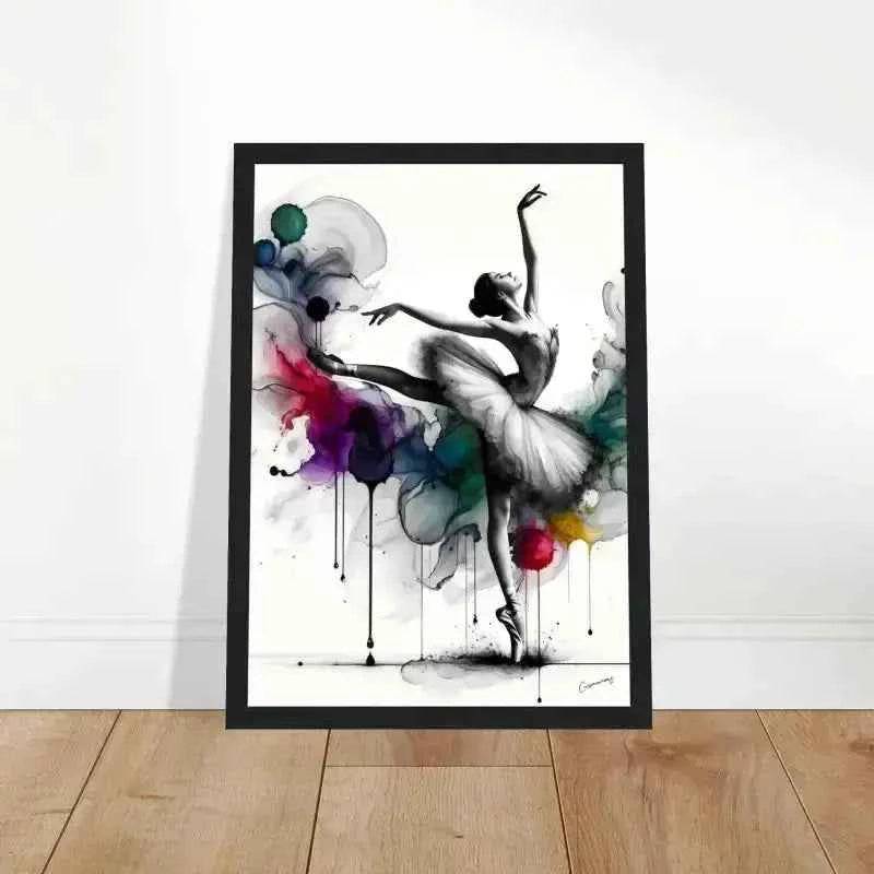 Gerahmtes Poster: Schwarzer Rahmen Balletttänzer mit farbigen Spritzern