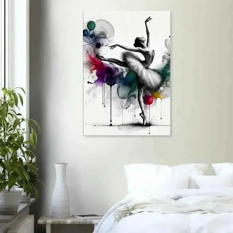 Aquarell-Balletttänzerin-Wandkunst-Print auf Leinwand in Farbe und Tanz