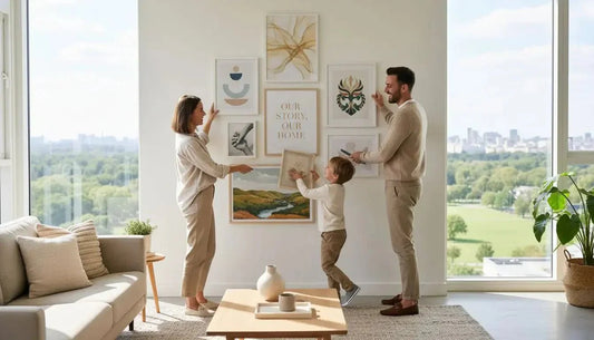Beige und weiße galerie wandkunst mit modernen abstrakten designs für emotionale fotokunst und spirituelle wandbilder