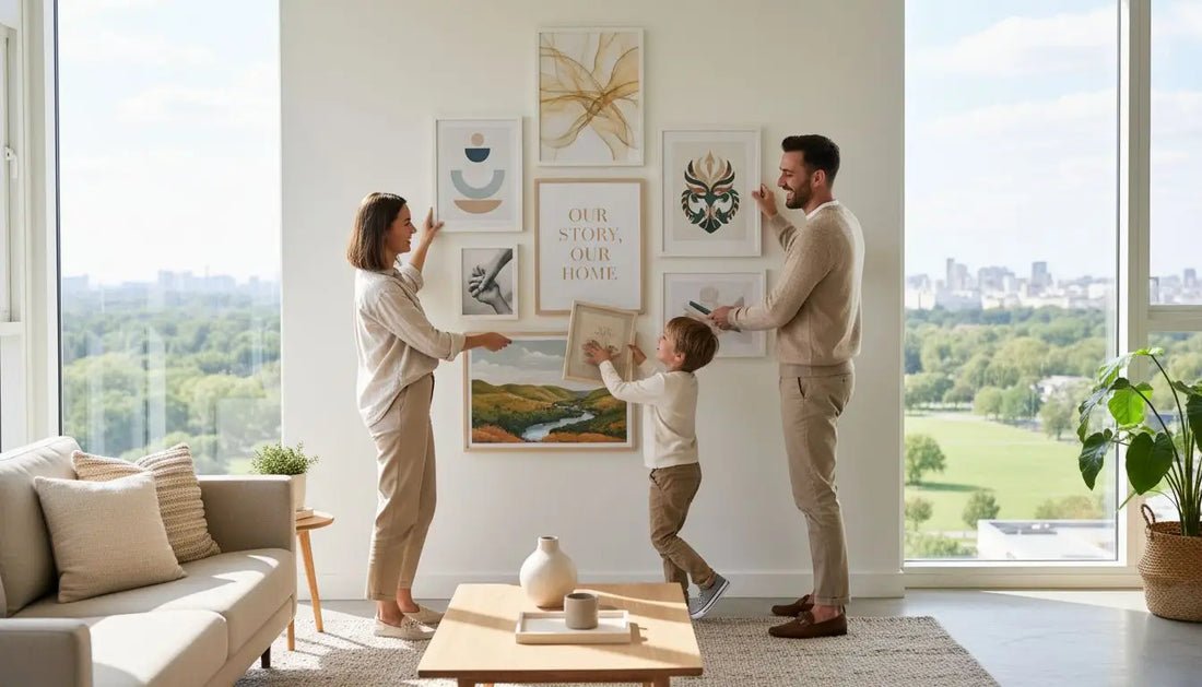 Beige-weiße Galerie-Wandkunst mit modernen abstrakten Designs