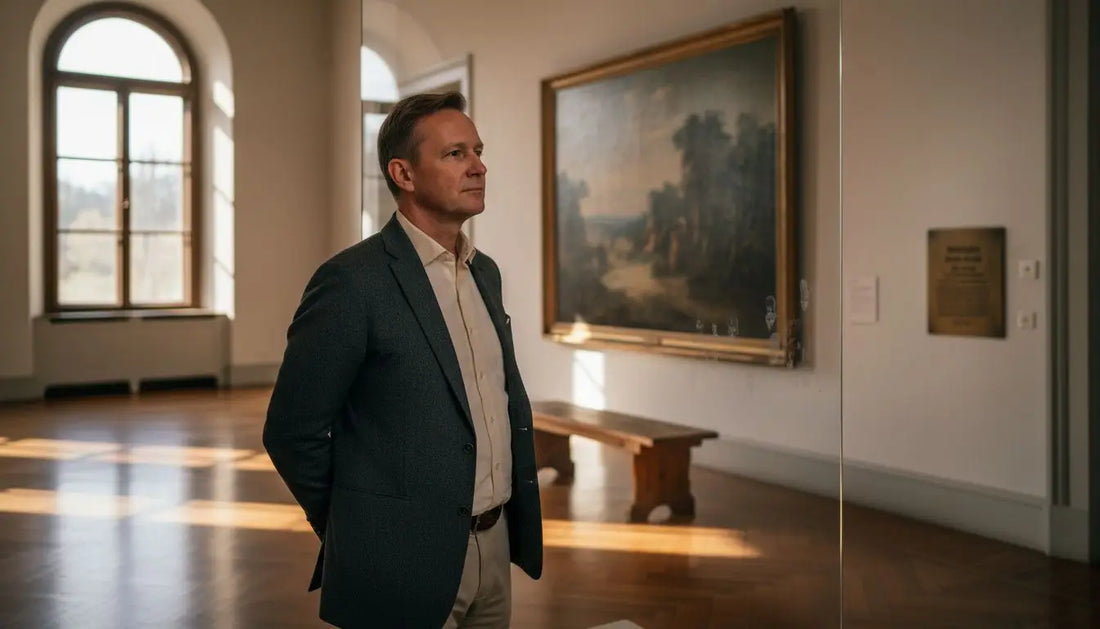 Großes gerahmtes Ölgemälde mit dunkler Landschaft berührt das Innere