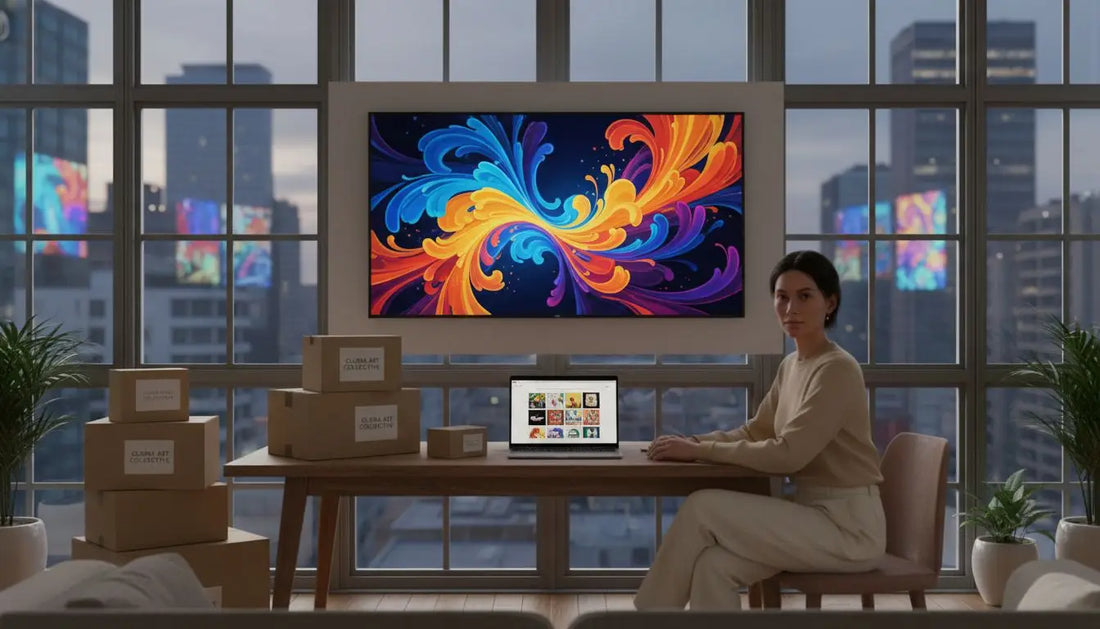 32-Zoll Samsung QLED TV mit buntem Wirbeldesign auf dem Bildschirm