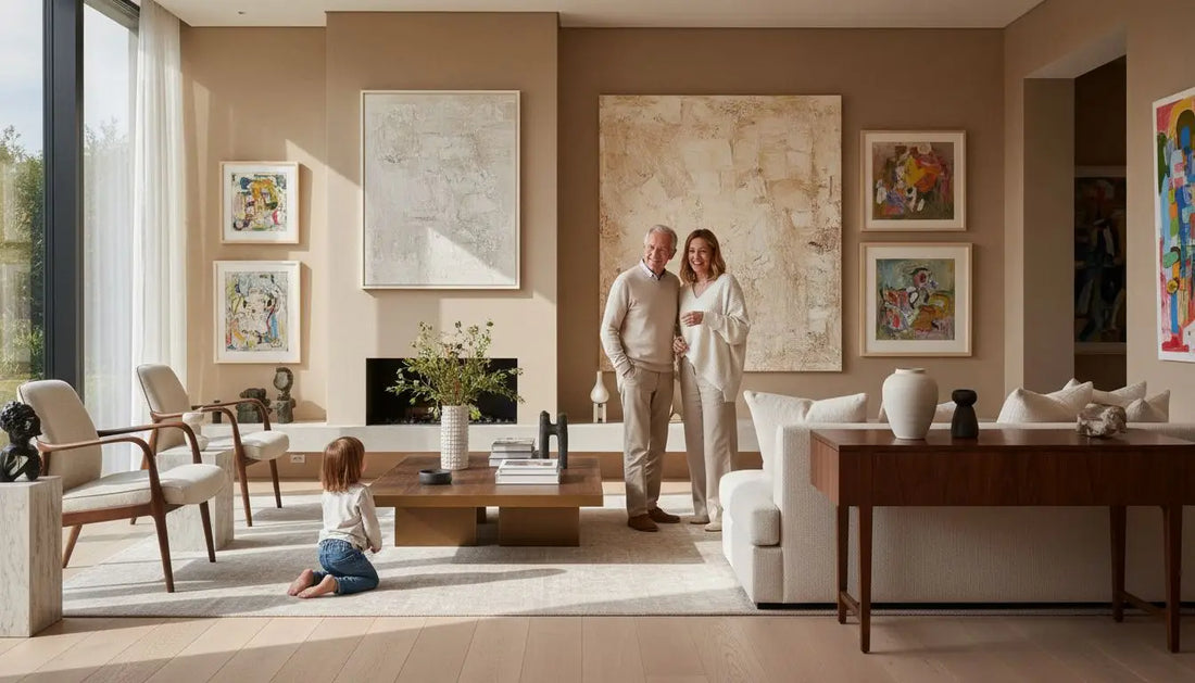 Beige Ledersofa mit weißen Kissen und Holzbeinen im modernen Zuhause