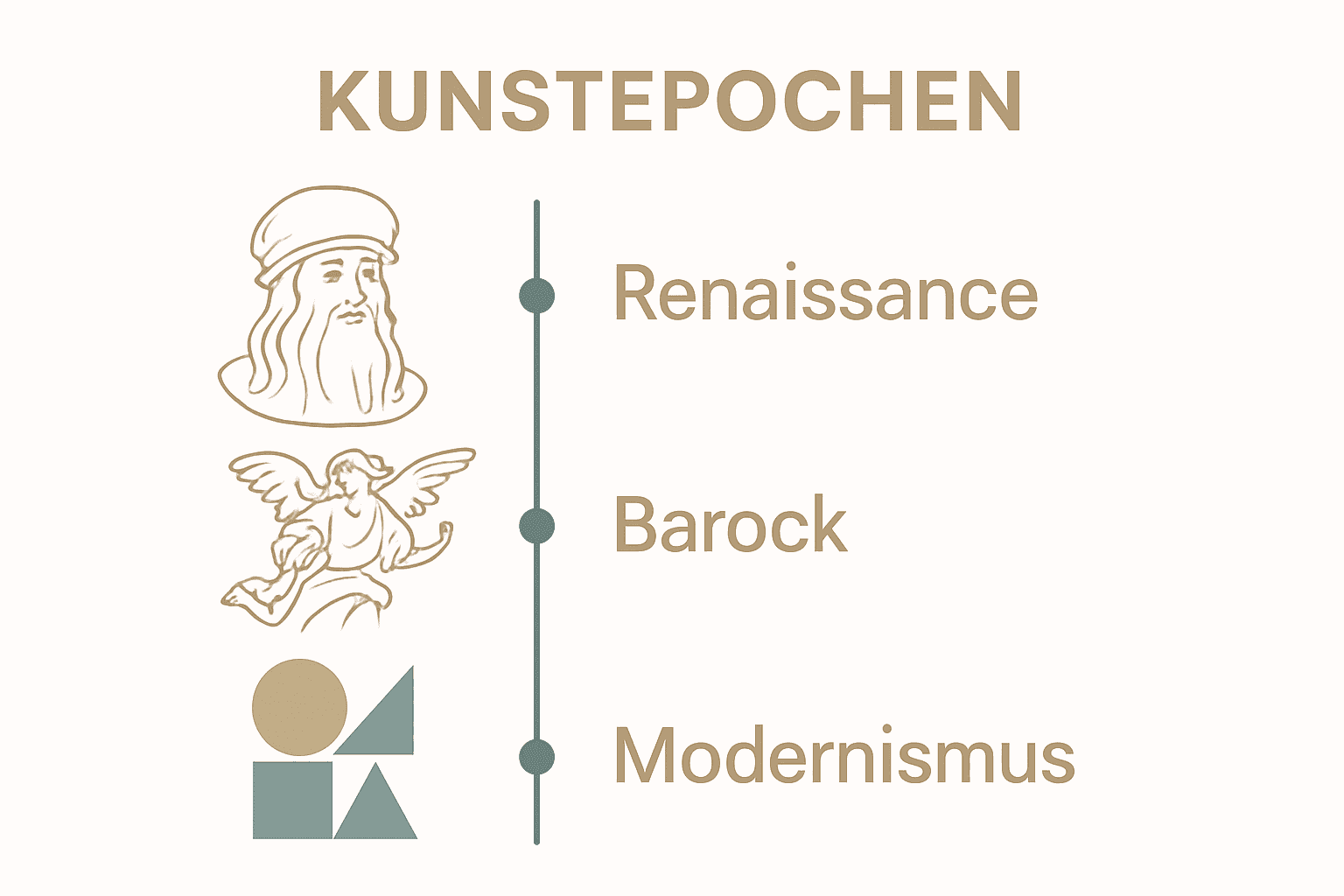 Zeitstrahl mit den wichtigsten Kunstepochen und Symbolen