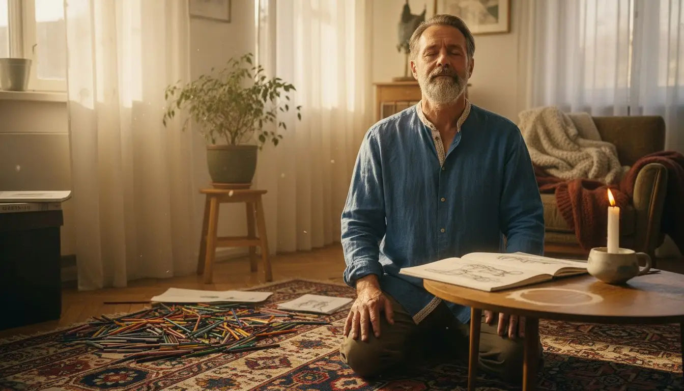 Avant de prendre son stylo et son papier, l'artiste s'accorde un moment de calme pour se recentrer et trouver l'inspiration.