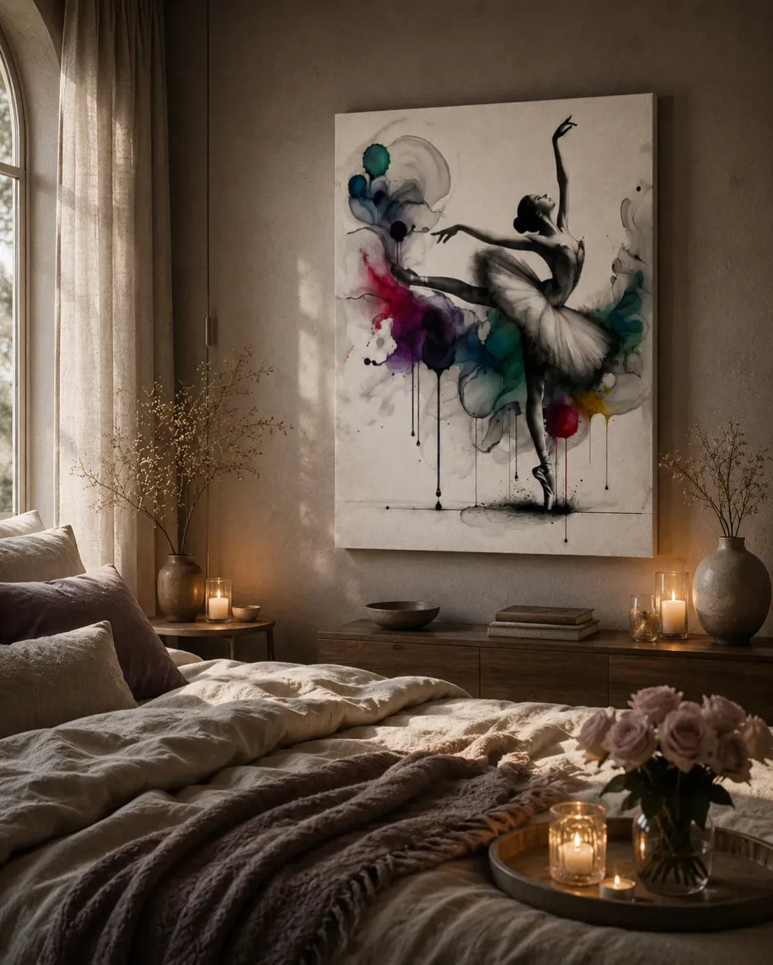 Tropfen der anmut leinwand mit modernem abstraktem tanzmotiv in farbe teal magenta und schwarz