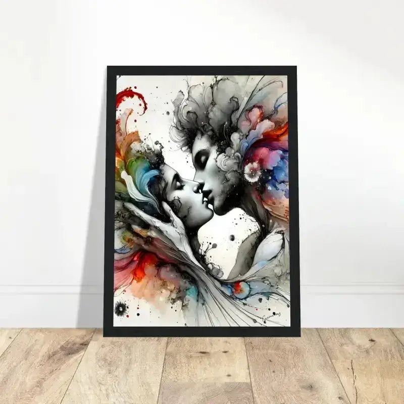 Gerahmtes Poster Im Augenblick versunken: abstrakte Kuss-Figuren