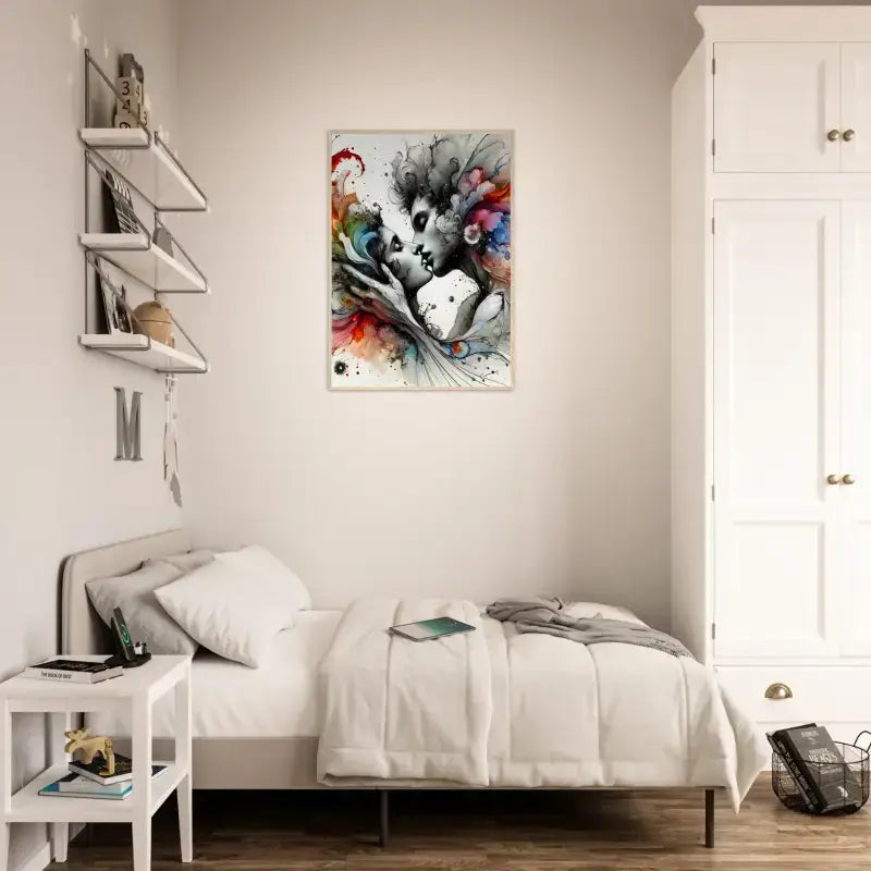 Gerahmtes Poster Im Augenblick Versunken mit weißem Twin-Bett