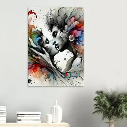 Abstraktes Gemälde von küssenden Figuren in augenblick versunken, lebendige Farben