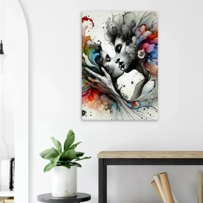 Abstraktes Kunstprint Im Augenblick versunken mit zwei Gesichtern in Farbsplash