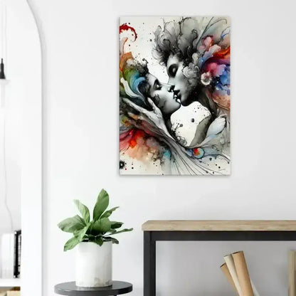 Abstraktes Kunstprint Im Augenblick versunken mit zwei Gesichtern in Farbsplash