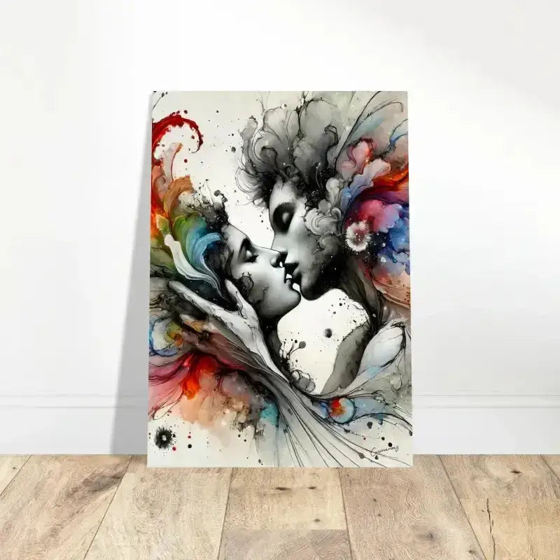 Aquarell-Gemälde eines küssenden Paares: Im Augenblick versunken Poster