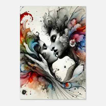 Abstraktes Gemälde zweier Gesichter in lebendigen Farben, Augenblick versunken