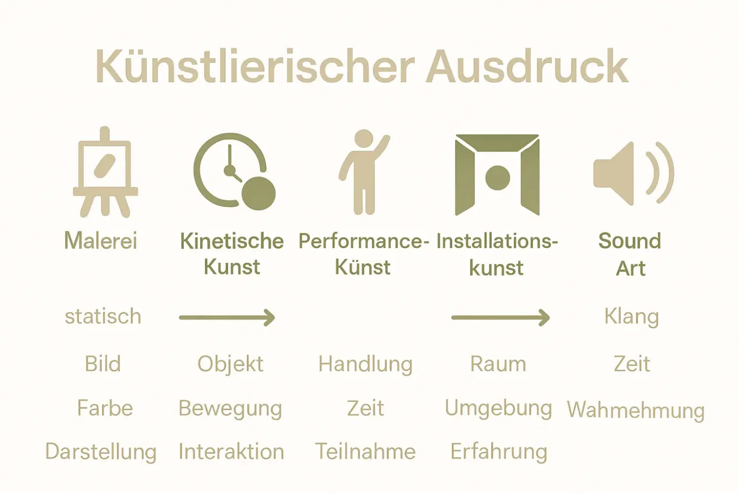 Diagramm künstlerischer Ausdrucksformen: Malerei bis Sound Art