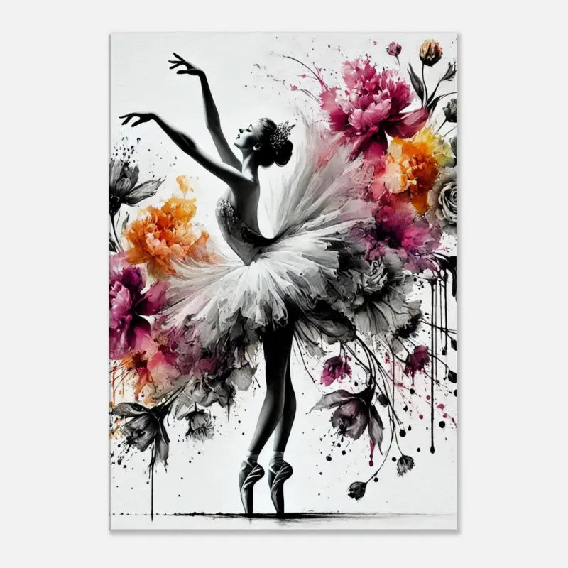 Aquarell-Ballerina mit Blumenakzenten für das Produkt Blütentanz der Stille