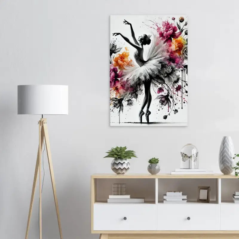 Ballerina und florale Aquarellkunst im Produkt Blütentanz der Stille