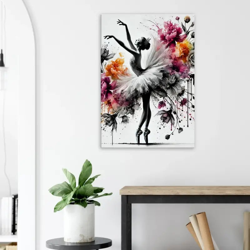 Wassermalerei Ballerina mit Blumen für Kunstwerk Blütentanz der Stille