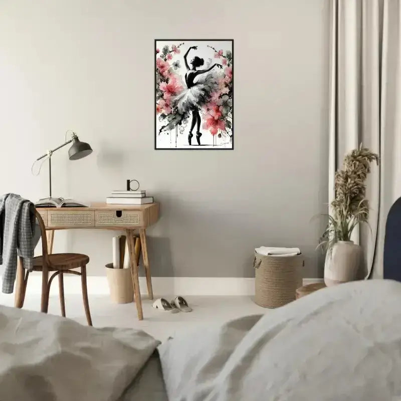 Gerahmtes Poster Blütentanz: Schwarz-weiß abstrakte Kunst mit Blumenmotiven