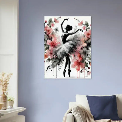 Elegante Ballerina-Wandkunst mit schwarzem Silhouetten-Aquarell in Pink