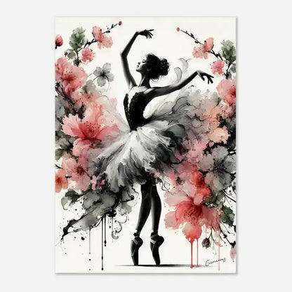 Weiße Ballerina-Poster Blütentanz mit rosa Blumen