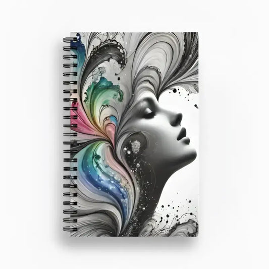 Spiral-Notizbuch Farben der Stille mit künstlerischem Gesichtdesign
