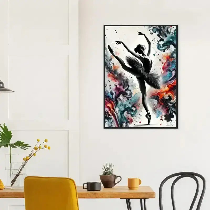 Schwarze Ballerina Farbtanz gerahmtes Poster abstrakter Hintergrund