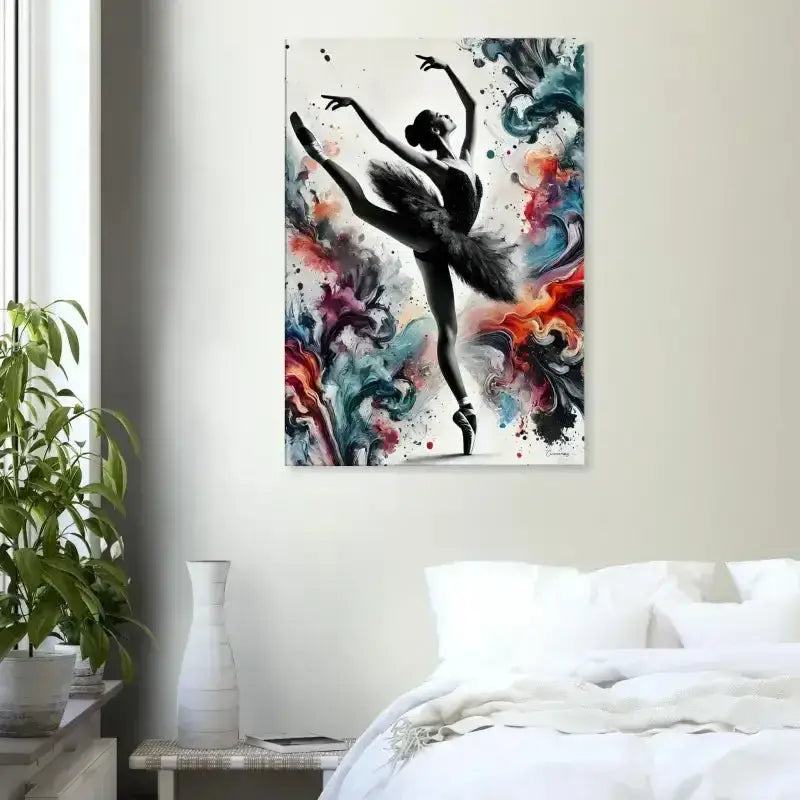 Aquarell-Ballerina-Wandtapisserie Farbtanz von Curiocanvas mit Bewegung