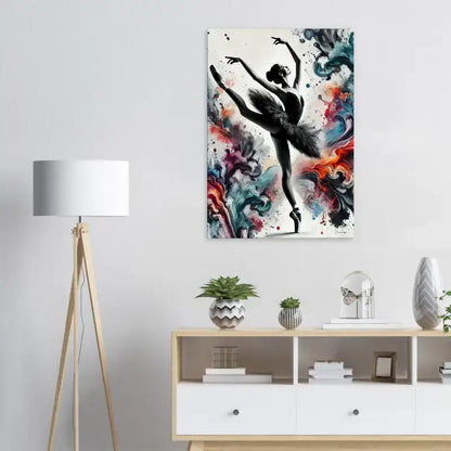 Farbtanz Leinwand: Ballerina-Silhouette mit abstraktem Farb-Bewegungshintergrund