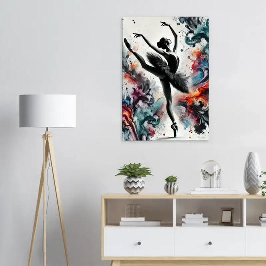 Farbtanz Leinwand: Ballerina-Silhouette mit abstraktem Farb-Bewegungshintergrund