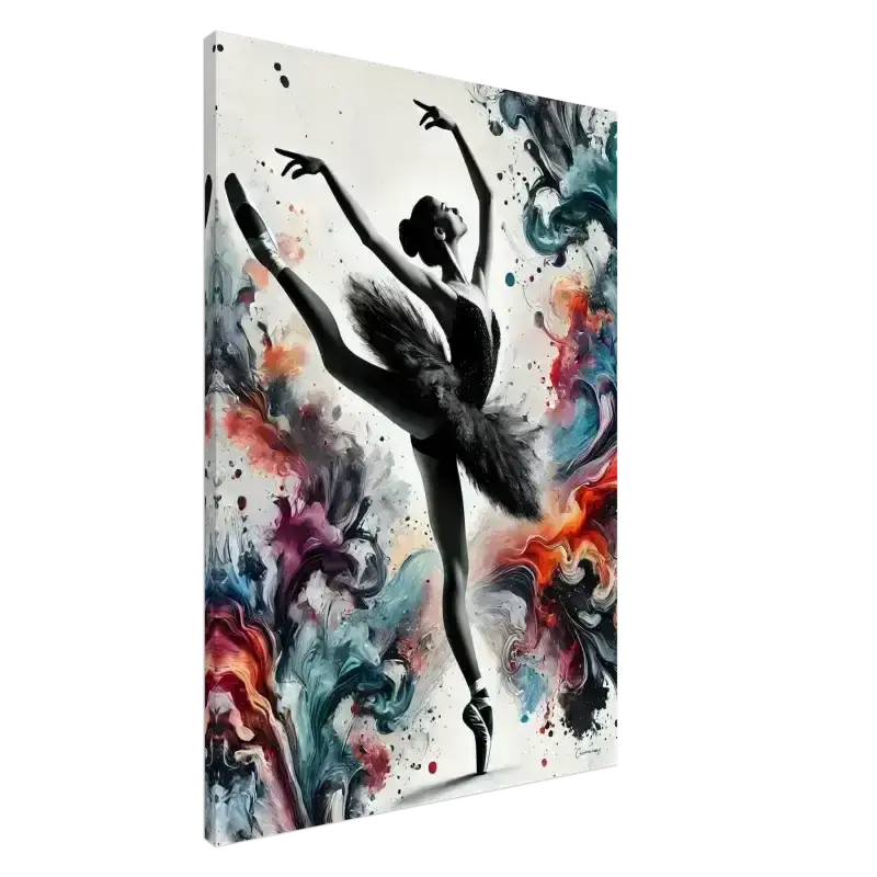 Schwarze Ballerina Leinwanddruck Farbtanz von curiocanvas mit abstraktem Farbdesign Bewegung