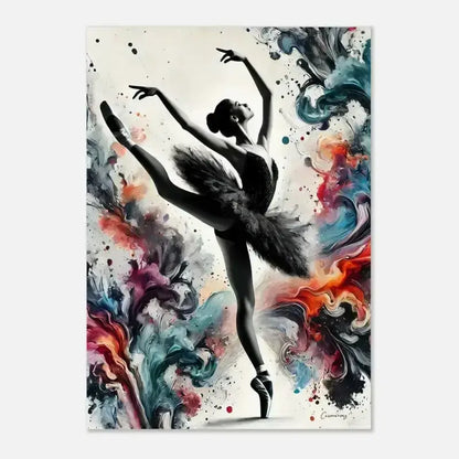 Schwarze Ballerina-Silhouette Farbtanz Poster mit buntem Rauchdesign