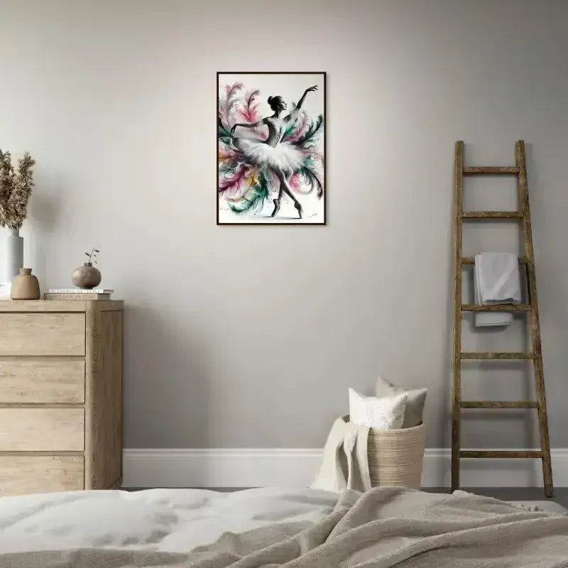 Federleicht gerahmtes Poster: Bunte Blumenballerina-Wandkunst