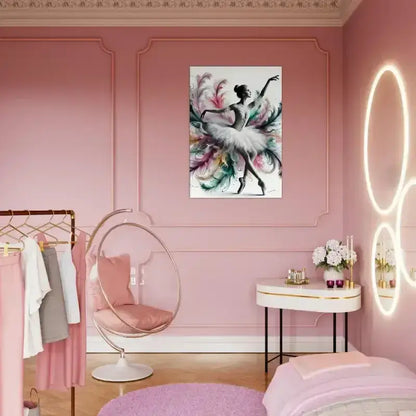 Federleicht Leinwand: Ballett-Kunst mit bunten Federn auf rosa Wand