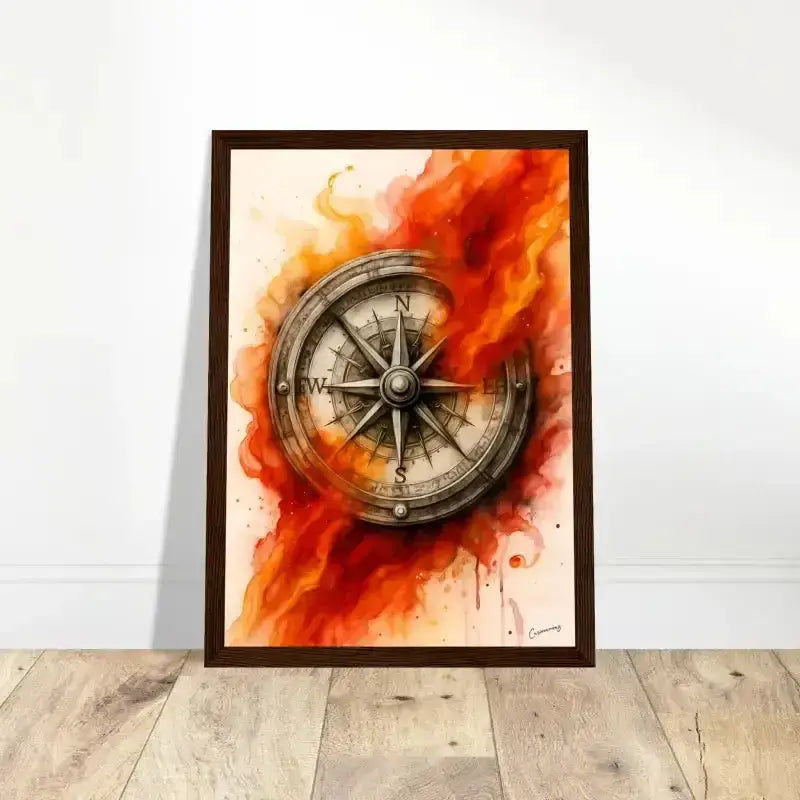 Feuer der Richtung: Gerahmtes Poster mit feurigem Kompass-Design