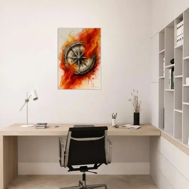 Feuer der Richtung Leinwand mit flammendem orange Kompass-Wandkunst