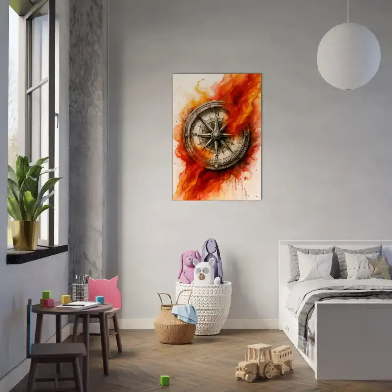 Feuer der Richtung Leinwand mit flammendem orange Kompass-Design