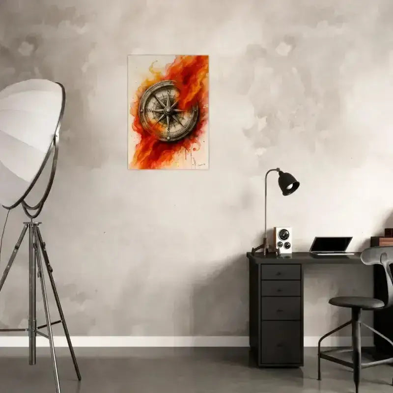 Moderne Industrie-Schreibtischlampe mit verstellbarem Arm und schwarzem Metallrahmen für Feuer der Richtung Poster