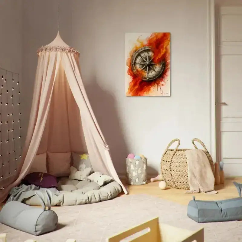 Rosa Baldachin-Zelt mit weißem Saum und Perlen für Kinder, Feuer der Richtung Poster